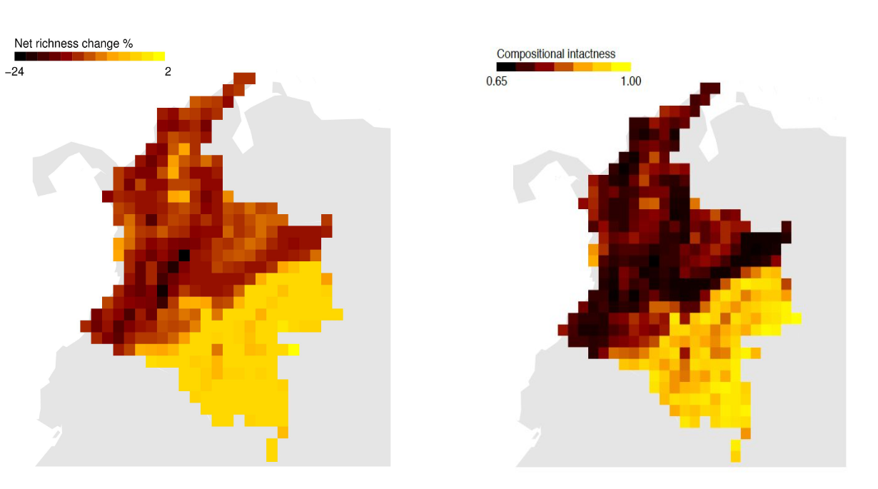 PREDICTS sites versus hotspot area scatter